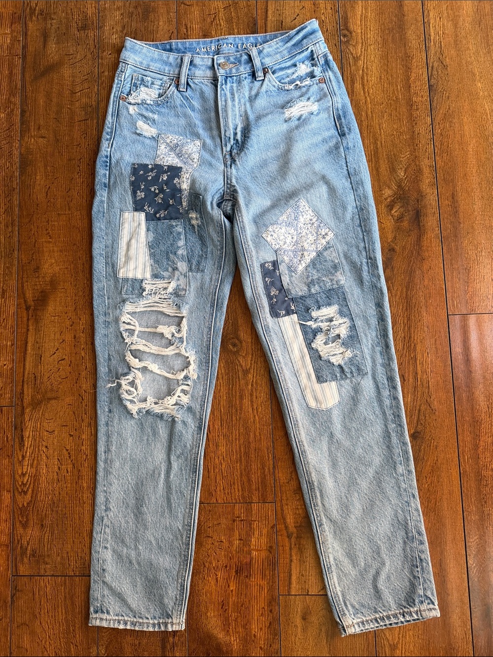 American Eagle Outfitters Light Blue Patchwork Distressed Men’s Jeans